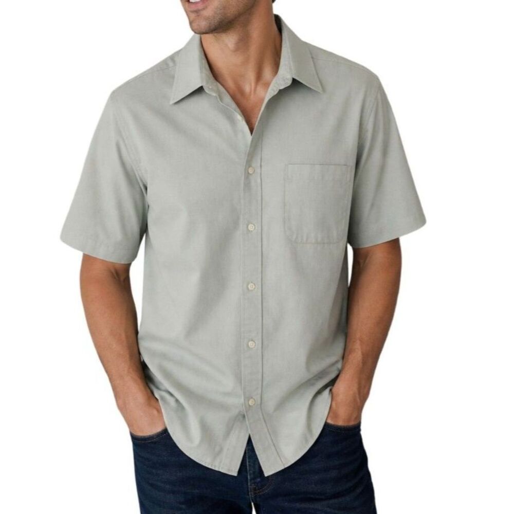 Vintage Pierre Cardin Gray Short Sleeve Button Up Dress Shirt Size 15.5 S